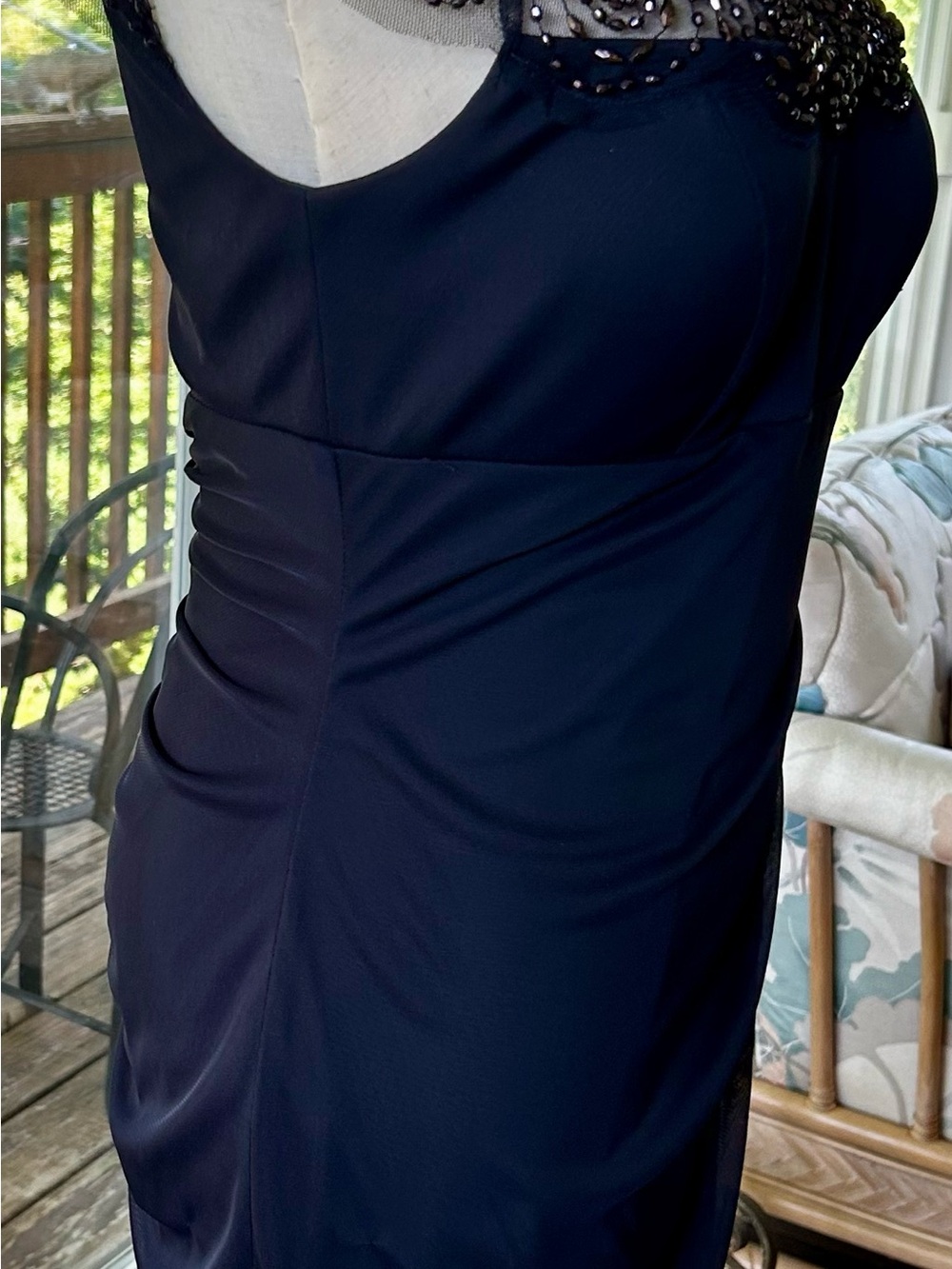 DJ Jaz Women’s Cocktail/Evening Dark Blue Laced Beaded Dress Size 6 - Picture 6 of 8